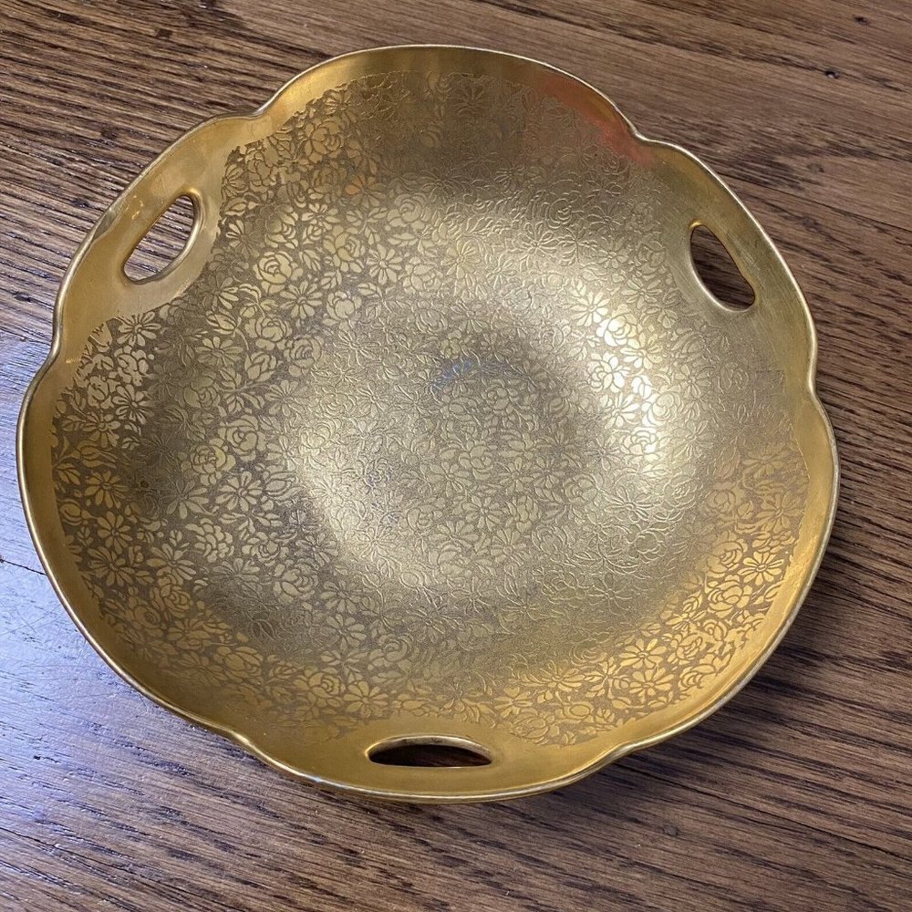Antique PICKARD 24K Gold Rose & Daisy Dish Trinket Bowl